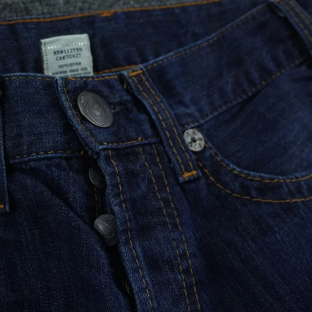 True Religion Straight Leg Jeans Mens 31 Dark Wash Blue Leather Horseshoe Logo